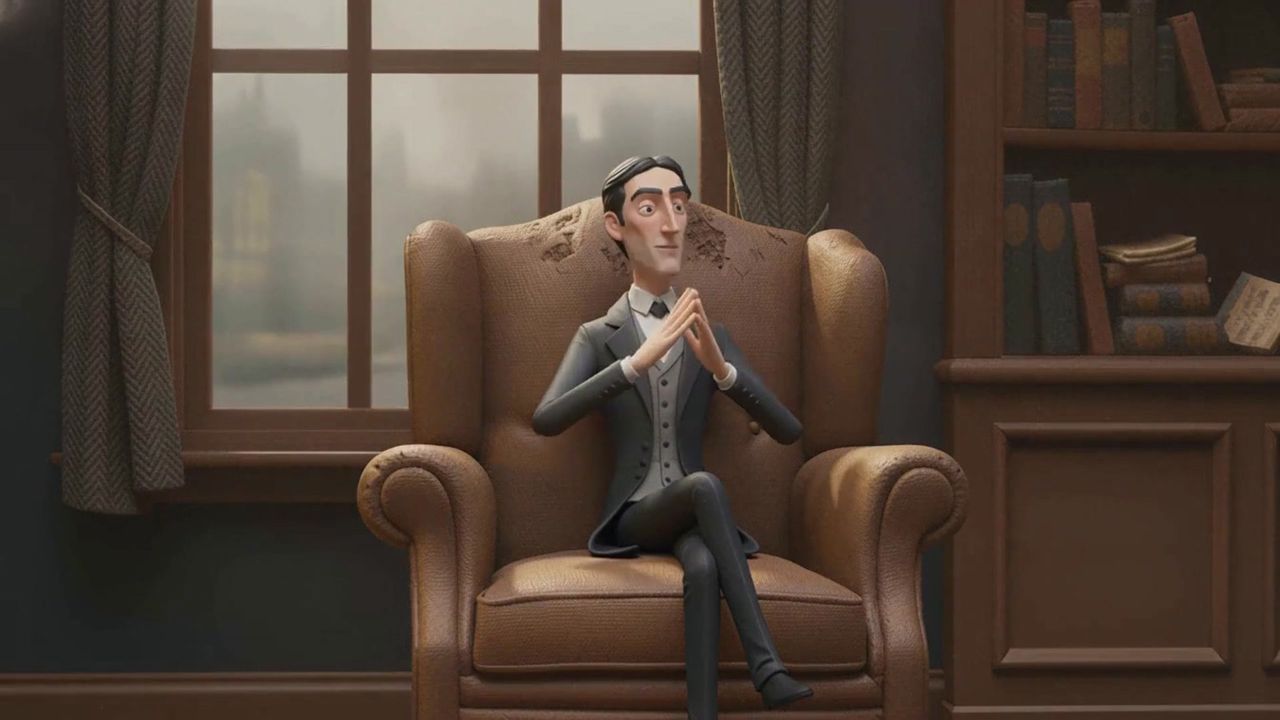 Holmes in his chair. The same face, the same chair, the same room for an hour.