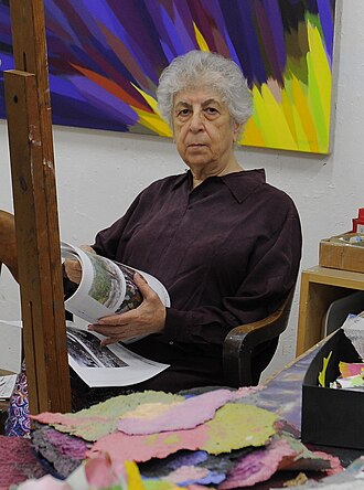 Samia Halaby in her studio