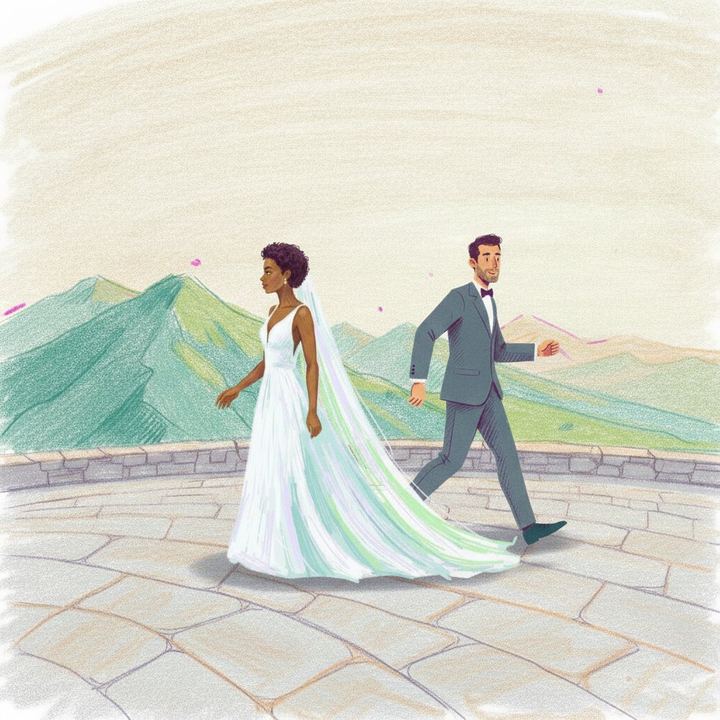 A wedding photo, in pencil