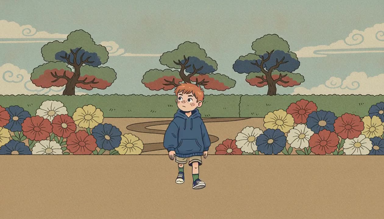 Shot 1: the kid on the garden path.